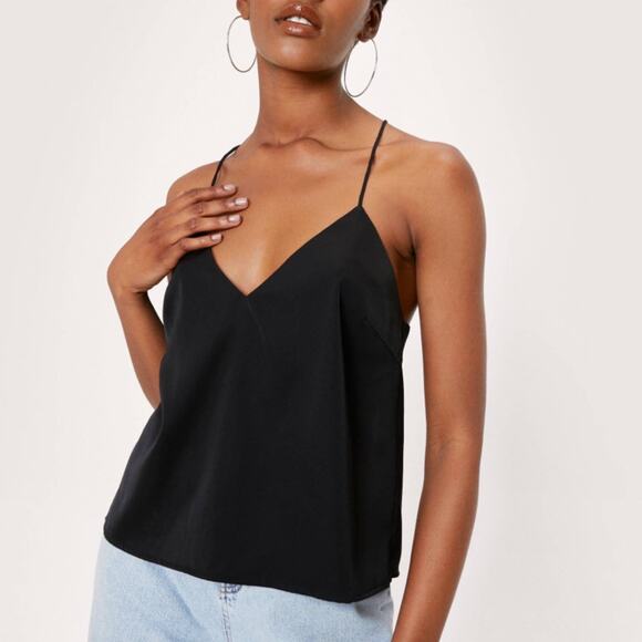 Anthro Paper Crane Black Chiffon Tank Top Small Thin Strap Cami Cute - Picture 1 of 8